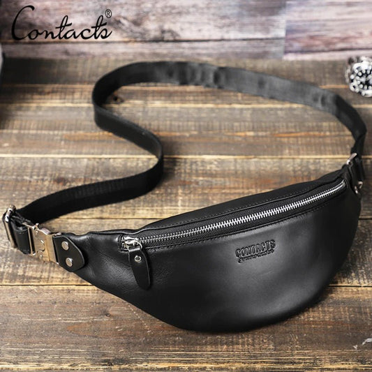 CONTACT'S Men Waist Packs Genuine Leather Travel Fanny Pack 6.7" Phone Belt Bag Chest Bag - My Web Bazaar