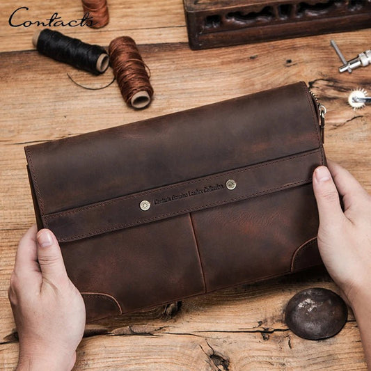CONTACT'S Men's Genuine Leather Clutch Bags Long Luxury Man Handbag with Phone Pocket Card Holders Men's Pouch - My Web Bazaar