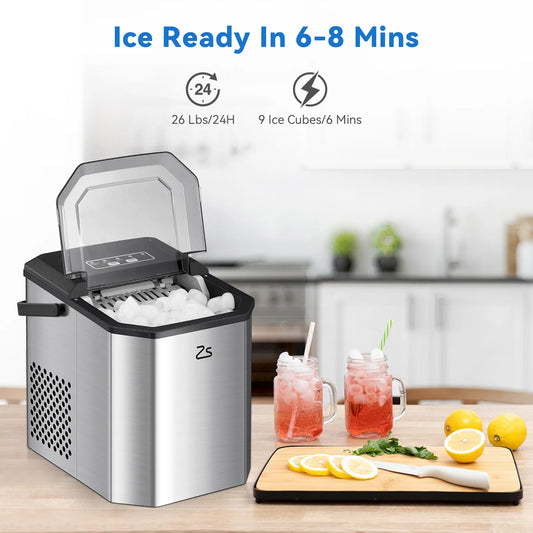 countertop ice maker with basket and scoop