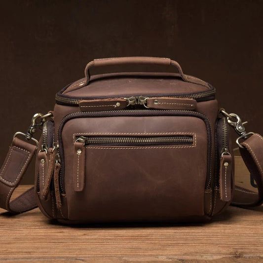 Crazy Horse Leather Handmade Shoulder Bag - Retro Men's Messenger Bag - My Web Bazaar