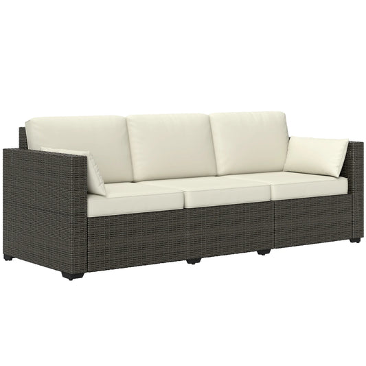 • Cream white 3-seater outdoor wicker sofa
