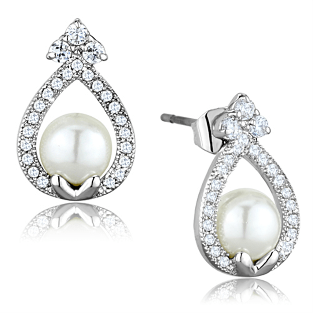 Elegant 3W665 Rhodium Brass Earrings | Luxe Synthetic Pearl - My Web Bazaar