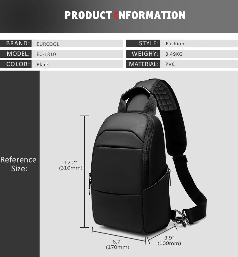 EURCOOL Messenger Bag for Men 9.7” iPad Chest Pocket Crossbody Waterproof Multi - Function Shoulder n1910 - My Web Bazaar