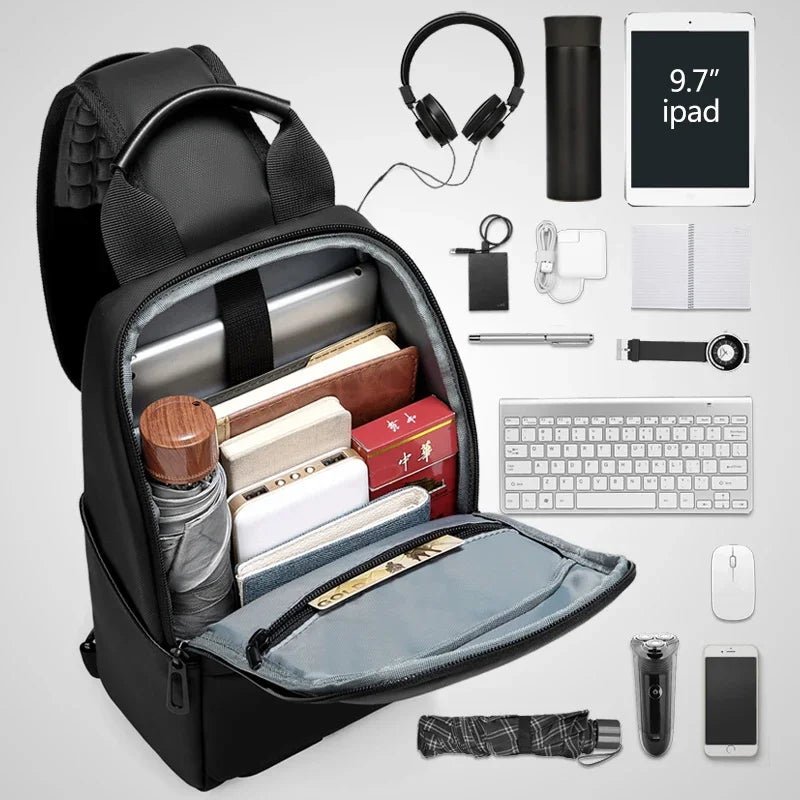 EURCOOL Messenger Bag for Men 9.7” iPad Chest Pocket Crossbody Waterproof Multi - Function Shoulder n1910 - My Web Bazaar