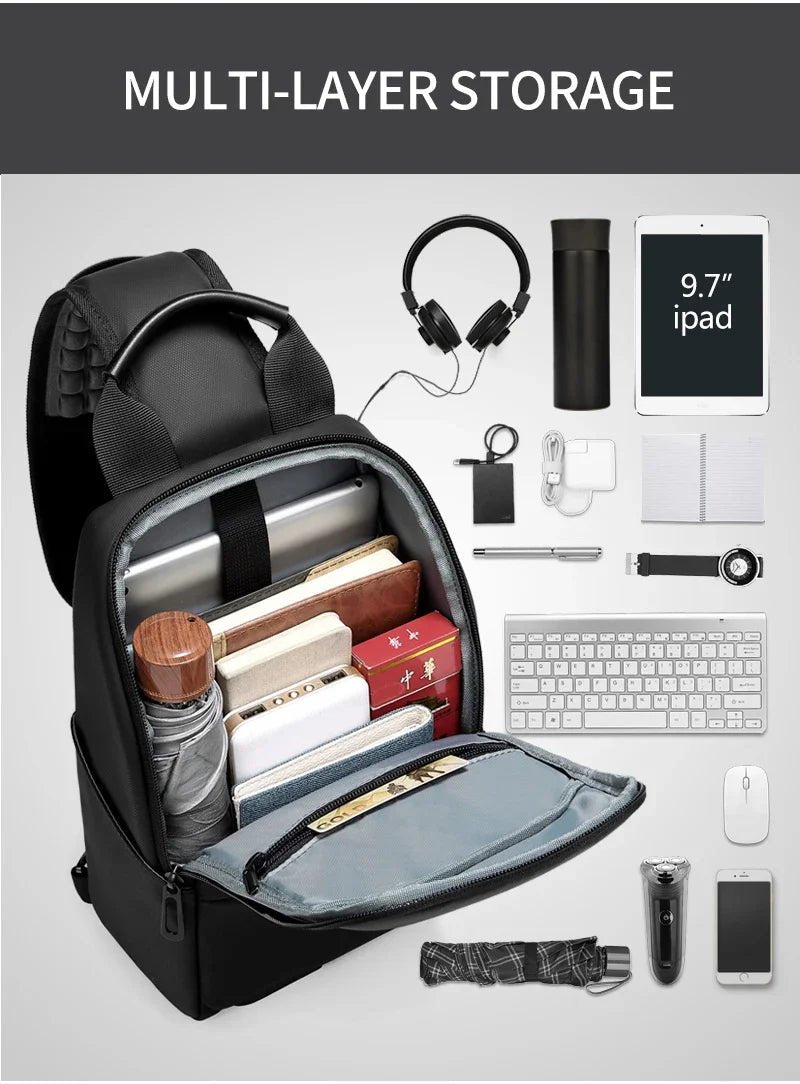 EURCOOL Messenger Bag for Men 9.7” iPad Chest Pocket Crossbody Waterproof Multi - Function Shoulder n1910 - My Web Bazaar