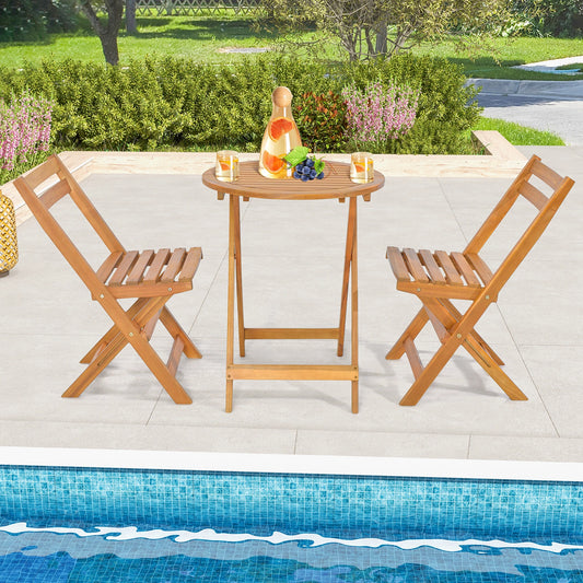 • 3-piece folding wooden patio set
