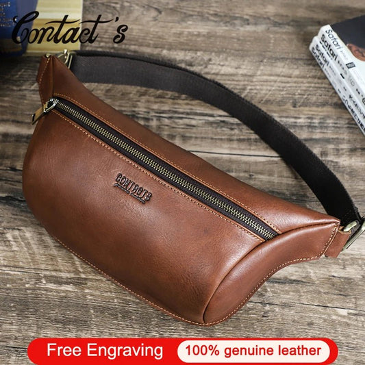 Genuine Leather Men Chest Bag | Luxury Travel Crossbody Pack - My Web Bazaar