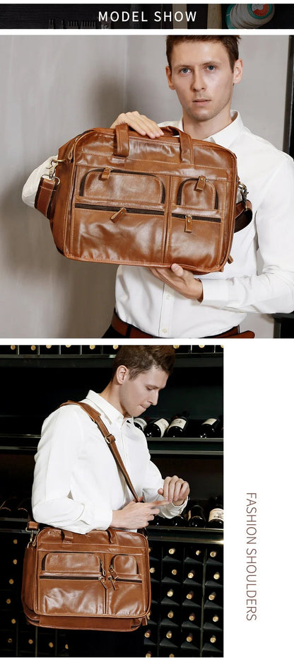 Genuine Leather Men's Briefcase - Laptop & Business Tote Bag - My Web Bazaar