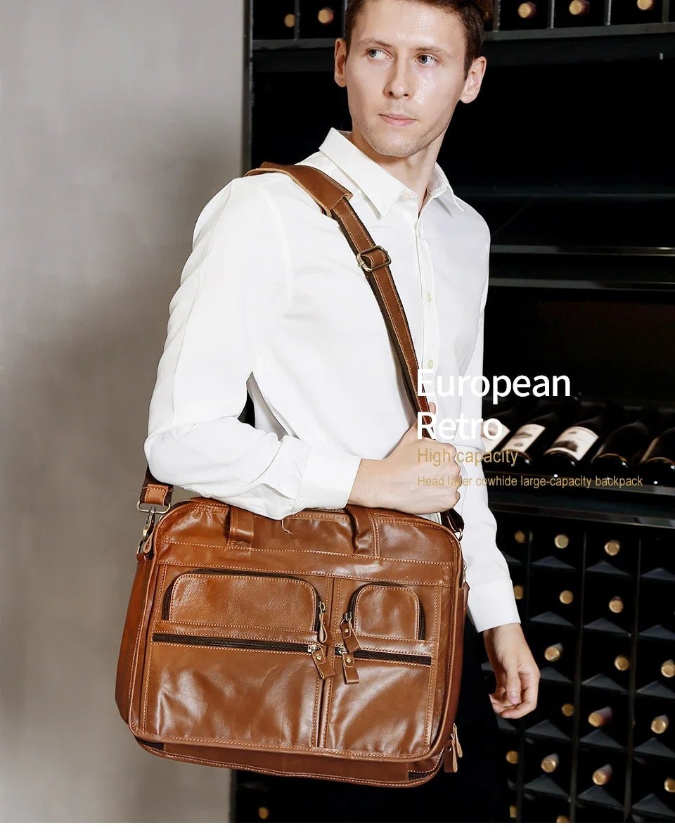 Genuine Leather Men's Briefcase - Laptop & Business Tote Bag - My Web Bazaar