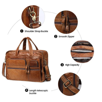 Genuine Leather Men's Briefcase - Laptop & Business Tote Bag - My Web Bazaar