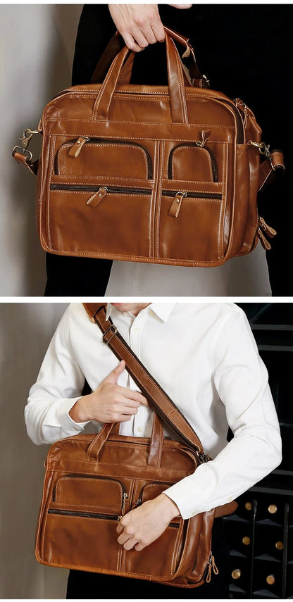 Genuine Leather Men's Briefcase - Laptop & Business Tote Bag - My Web Bazaar