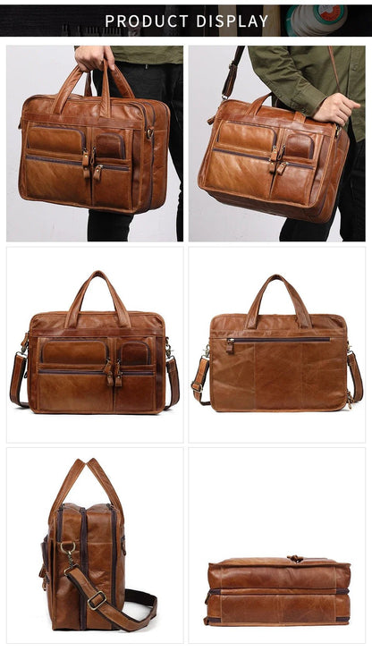 Genuine Leather Men's Briefcase - Laptop & Business Tote Bag - My Web Bazaar