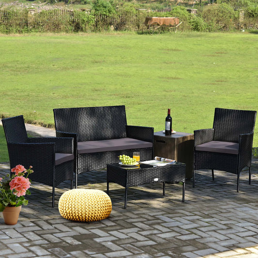 • 4 piece grey rattan patio furniture set
