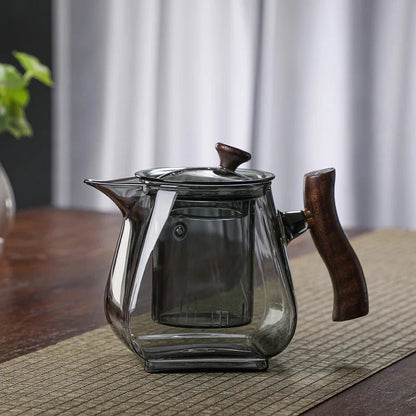 Japanese Style Wooden Handle Glass Teapot With Infuser Heated Resistant Brewing Tea Pot Kung Fu Puer Tea Scented Glass Kettle - My Web Bazaar
