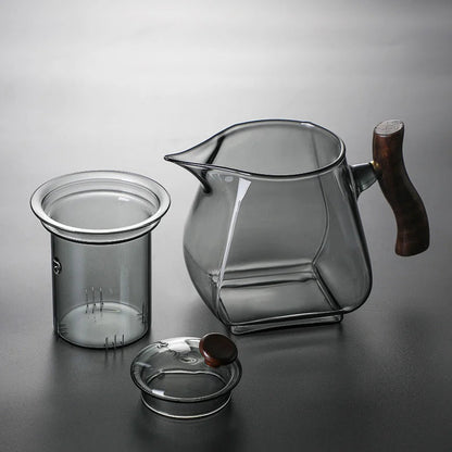 Japanese Style Wooden Handle Glass Teapot With Infuser Heated Resistant Brewing Tea Pot Kung Fu Puer Tea Scented Glass Kettle - My Web Bazaar