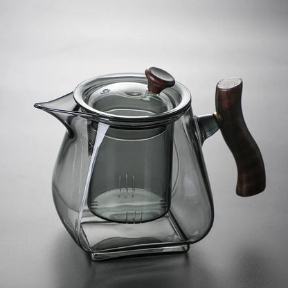 Japanese Style Wooden Handle Glass Teapot With Infuser Heated Resistant Brewing Tea Pot Kung Fu Puer Tea Scented Glass Kettle - My Web Bazaar