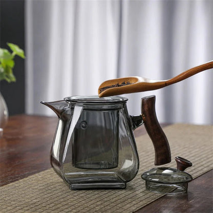 Japanese Style Wooden Handle Glass Teapot With Infuser Heated Resistant Brewing Tea Pot Kung Fu Puer Tea Scented Glass Kettle - My Web Bazaar