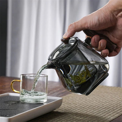 Japanese Style Wooden Handle Glass Teapot With Infuser Heated Resistant Brewing Tea Pot Kung Fu Puer Tea Scented Glass Kettle - My Web Bazaar