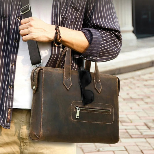 Leather Large Capacity File Pack Computer Men's Business Briefcase Genuine Bag Leather Briefcases Men’s Shoulder Crossbody Bags - My Web Bazaar