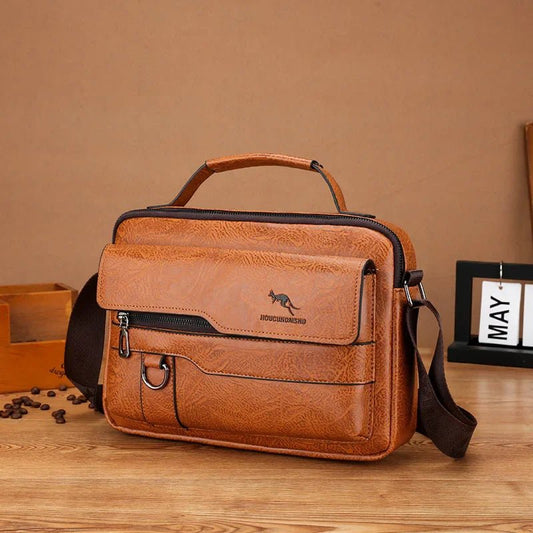 Luxury Kangaroo Brand Messenger Bags Men Leather Casual Crossbody Bag For Men Brown Black Business Shoulder Bag Male Handbag - My Web Bazaar