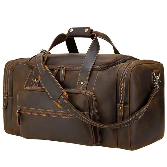 MAHEU Large Travel Bag | Genuine Leather Vintage Duffle - My Web Bazaar