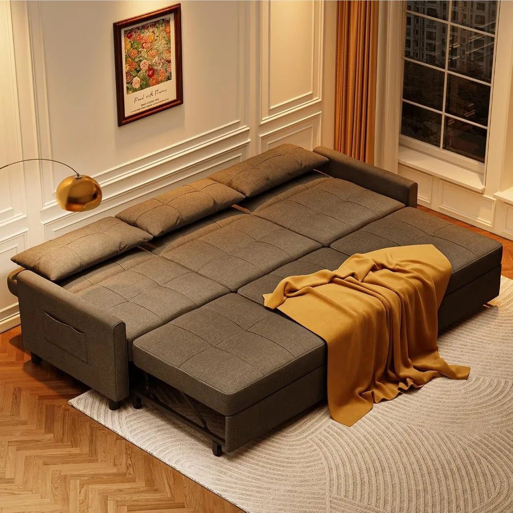 Spacious 3-seater sofa bed with durable composite fabric