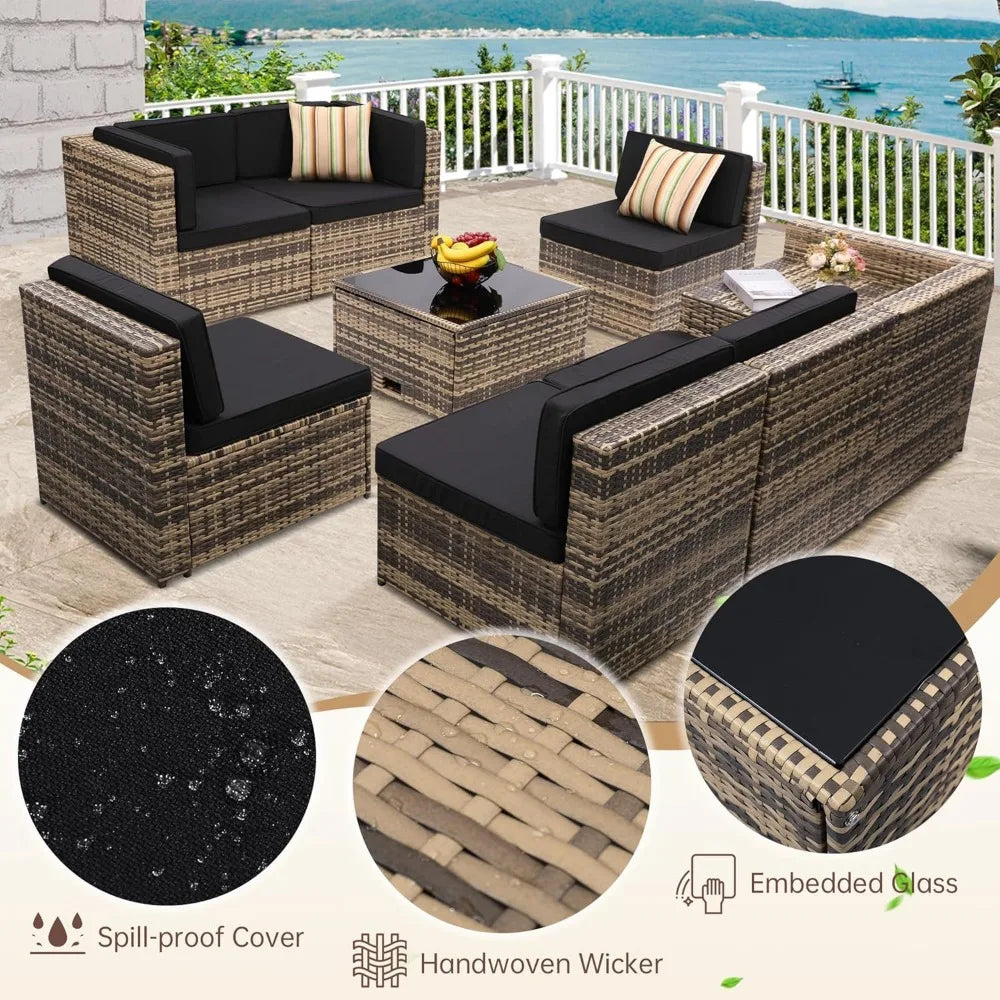 • Modern patio sofa set with cushions
