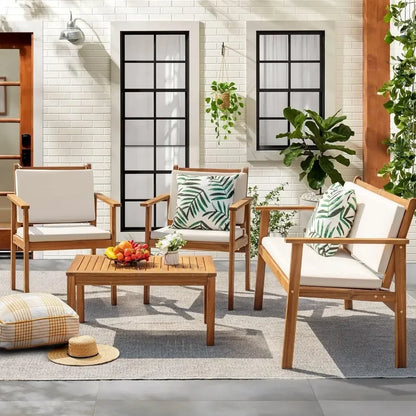  Natural wooden patio conversation sofa set