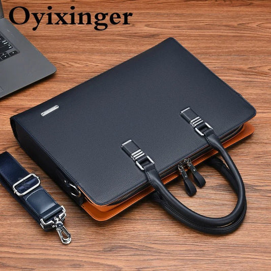 Oyixinger Men's Fashion Leather Shoulder Bag | Large Capacity Briefcase - My Web Bazaar
