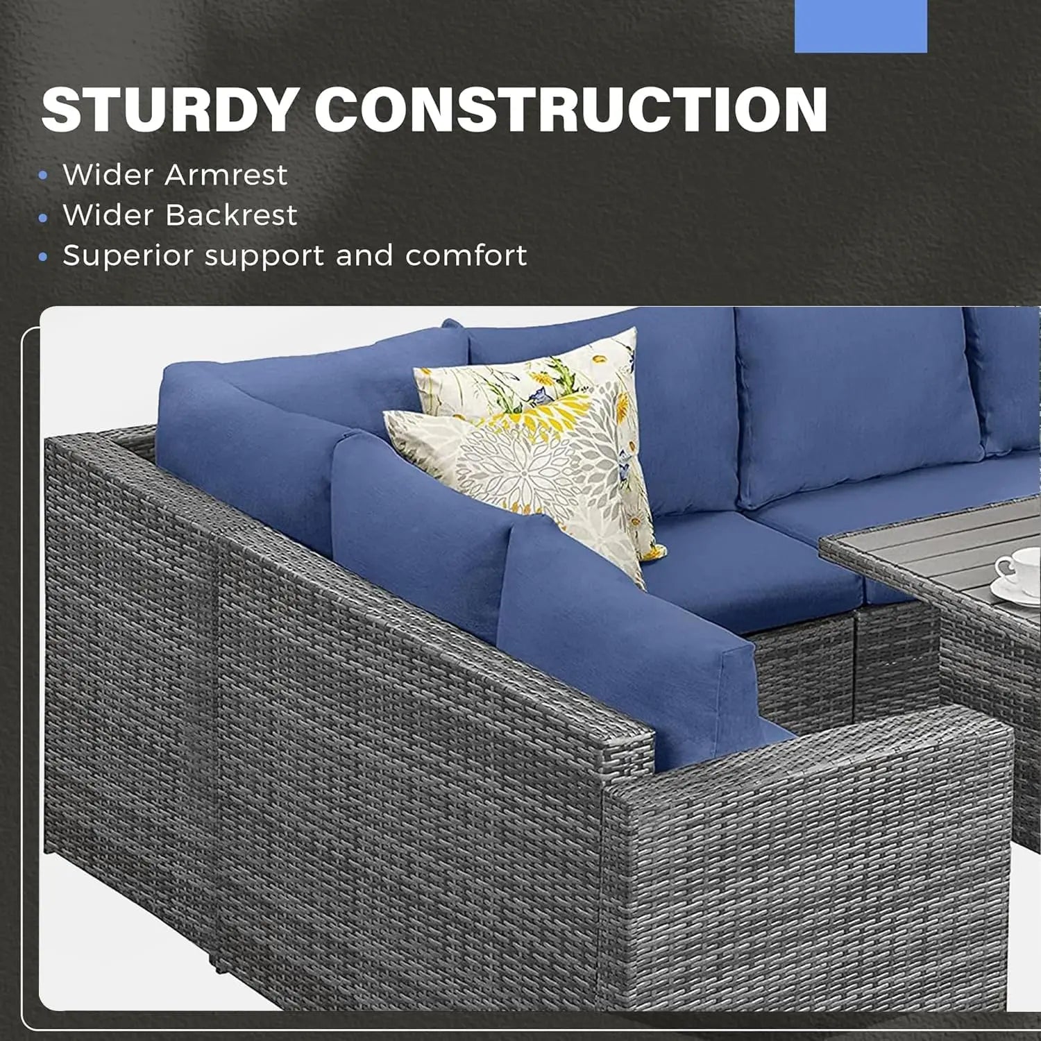 • PE wicker garden sofa set with cushions