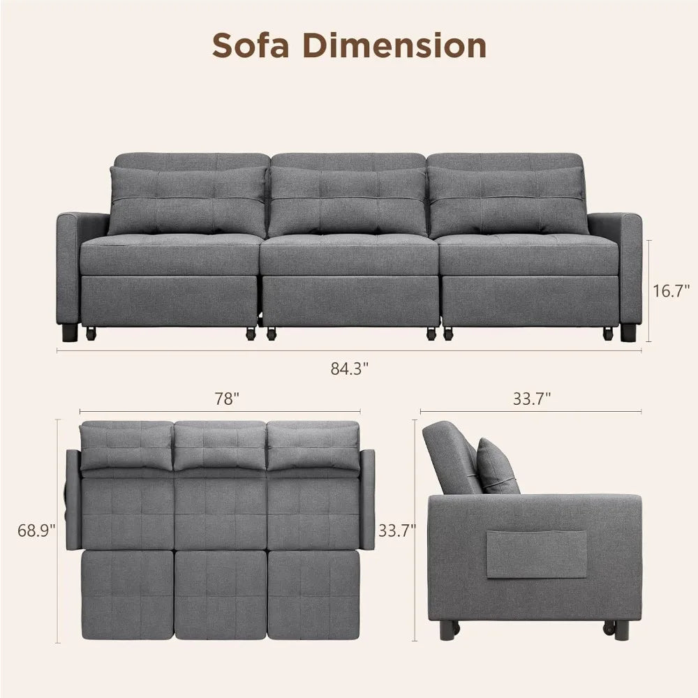 Modern sleeper couch with adjustable backrest and ottoman