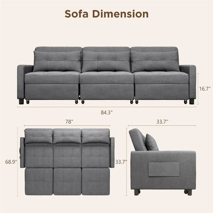 Modern sleeper couch with adjustable backrest and ottoman