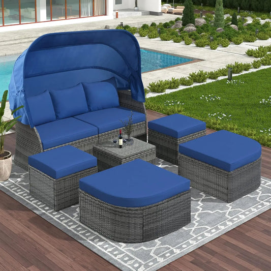 • Outdoor rattan patio daybed with canopy
