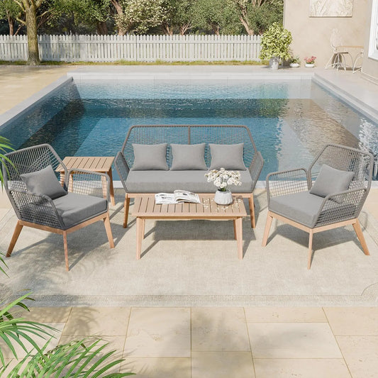 Outdoor rope woven sectional sofa set
