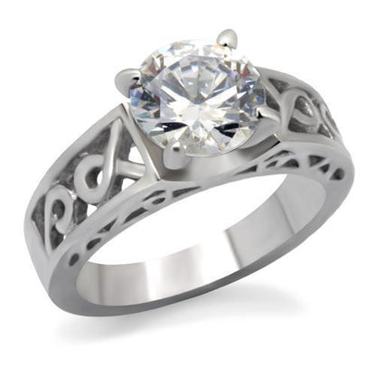 TK069 - High polished (no plating) Stainless Steel Ring with AAA Grade CZ in Clear - My Web Bazaar