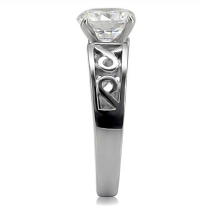 TK069 - High polished (no plating) Stainless Steel Ring with AAA Grade CZ in Clear - My Web Bazaar