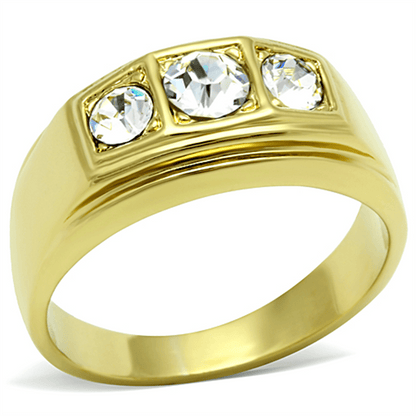 TK119G - IP Gold(Ion Plating) Stainless Steel Ring with Top Grade Crystal in Clear - My Web Bazaar