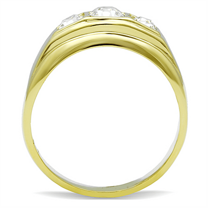 TK119G - IP Gold(Ion Plating) Stainless Steel Ring with Top Grade Crystal in Clear - My Web Bazaar
