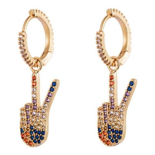 Vibrant Victory Hand Gesture Earrings | Multicolor Zirconia Glam - My Web Bazaar